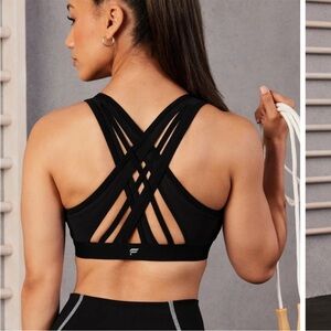 Fabletics Faye High Impact Black Strappy Sports Bra